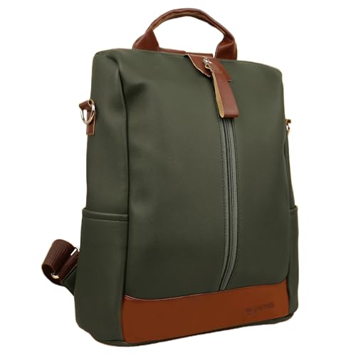 amazon basics Women Convertible PU Leather 2 Compartment Backpack | Water-Resistant Fits 13" Laptop | Anti-Theft Pockets | Crossbody, Shoulder, Tote | Ideal for Office, College, Travel & Gifts (Green) - Image 4