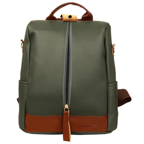 amazon basics Women Convertible PU Leather 2 Compartment Backpack | Water-Resistant Fits 13" Laptop | Anti-Theft Pockets | Crossbody, Shoulder, Tote | Ideal for Office, College, Travel & Gifts (Green) - Image 5