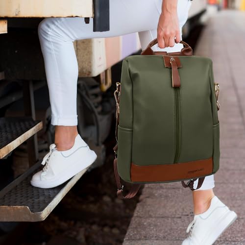 amazon basics Women Convertible PU Leather 2 Compartment Backpack | Water-Resistant Fits 13" Laptop | Anti-Theft Pockets | Crossbody, Shoulder, Tote | Ideal for Office, College, Travel & Gifts (Green) - Image 7