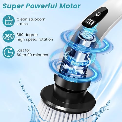 Seseno 9 in 1 Electric Spin Scrubber, Cleaning Brush Scrubber for Home, 300RPM/Min, 8 Replaceable Brush Heads, 3 Adjustable Size, 2 Adjustable Speeds, for Bathroom, Floor Tiles - Image 7