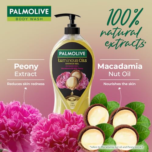 Palmolive Luminous Oil Invigorating Body Wash, 750ml Pump Bottle, 100% Natural Macadamia Oil & Peony Extracts For Everyday Freshness & Radiant Skin, PH Balanced Bodywash, Free Of Parabens And Silicones - Image 3