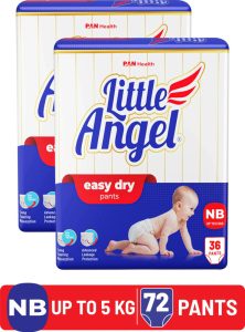 Little Angel Easy Dry Diaper Pants with 12 hrs absorption 36 Count/Pack,Pack of 2,Upto 5 Kgs - New Born(72 Pieces)