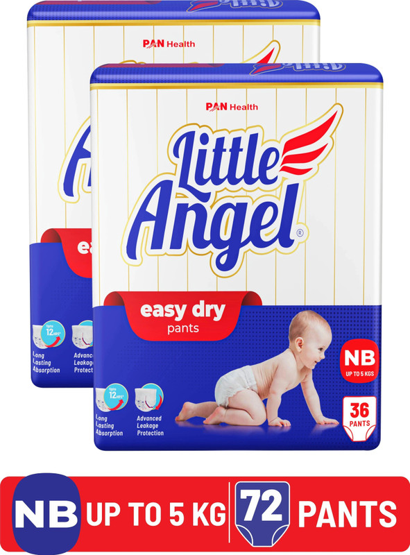 Little Angel Easy Dry Diaper Pants with 12 hrs absorption 36 Count/Pack,Pack of 2,Upto 5 Kgs - New Born(72 Pieces)