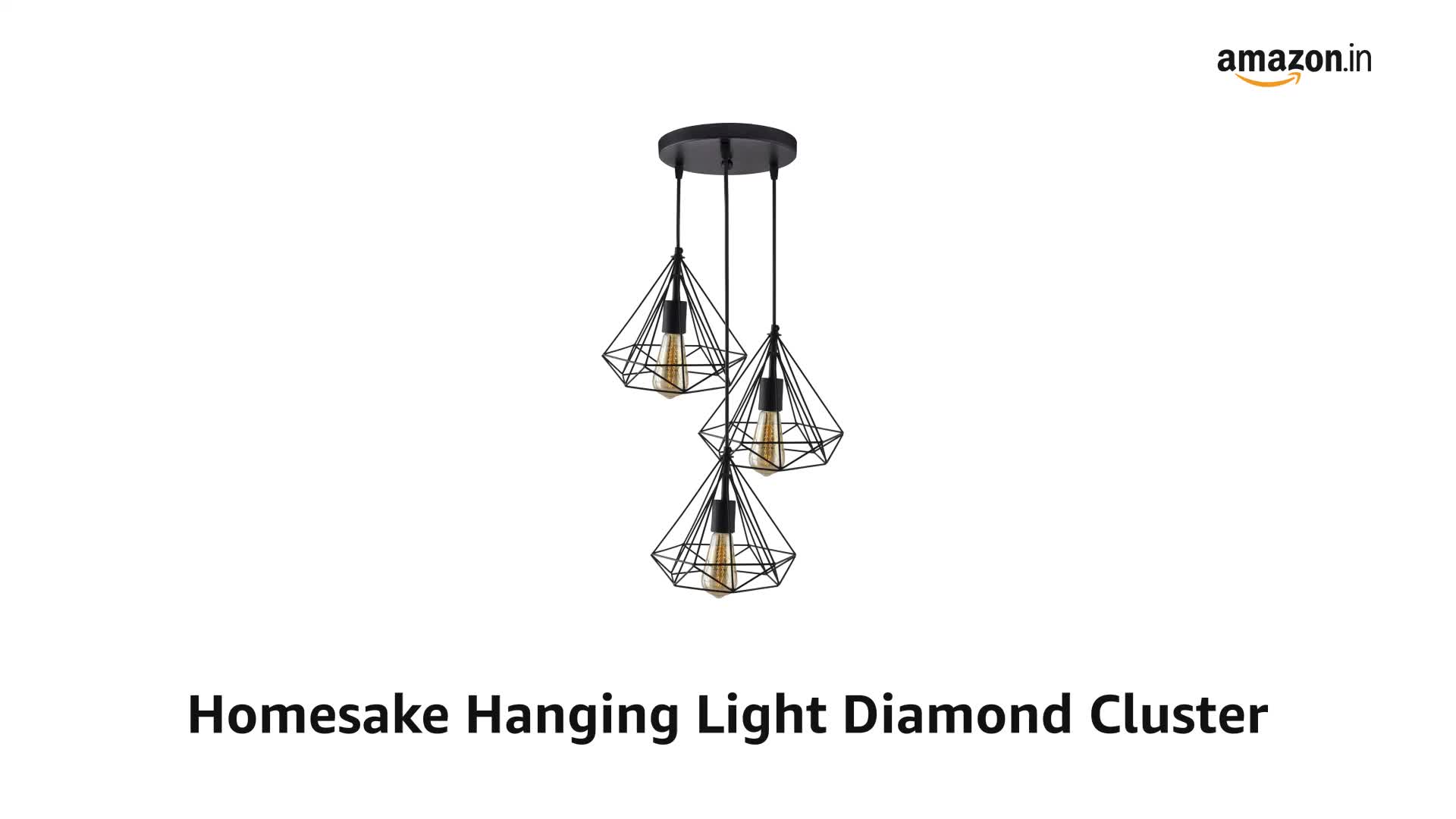 Homesake Hanging Light Diamond Cluster-Modern Ceiling Pendant Light for Home Decoration, Living Room,Bedroom, and Dining Room, Stylish Chandelier, Contemporary Interior Design, Pack of 1, (Black) - Image 2