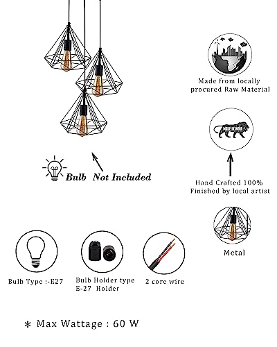 Homesake Hanging Light Diamond Cluster-Modern Ceiling Pendant Light for Home Decoration, Living Room,Bedroom, and Dining Room, Stylish Chandelier, Contemporary Interior Design, Pack of 1, (Black) - Image 4