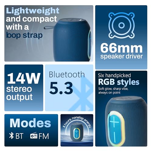 Groove BOP Big Impact 14W Powerful Sound, with up to 8Hrs of Playtime, Tru HD Bass, Advanced Bluetooth 5.3, Multiple Compatibility Connections, RGB Light - Tropical Blue - Image 6