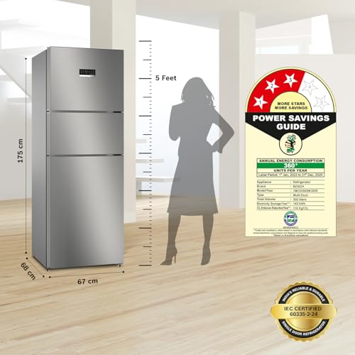Bosch MaxFlex Convert 302L 3 Star Inverter Frost Free Triple Door Refrigerator (CMC33S03NI, 8-in-1 Convertible, UV Protected Body Shield, VitaFresh Technology, Adaptive UI, Shiny Silver) - Image 3