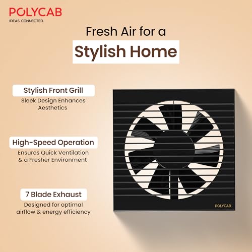 Polycab Freshner Axial 150mm Air Exhaust fan/Ventilation fan for Kitchen, Bathroom| High Speed,Noiseless| Sleek Design Easy to Clean, Powerful Motor, 100% Copper Winding|2 Year Warranty【Black】 - Image 4