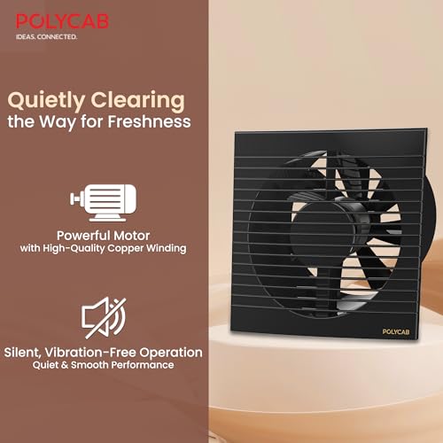Polycab Freshner Axial 150mm Air Exhaust fan/Ventilation fan for Kitchen, Bathroom| High Speed,Noiseless| Sleek Design Easy to Clean, Powerful Motor, 100% Copper Winding|2 Year Warranty【Black】 - Image 6