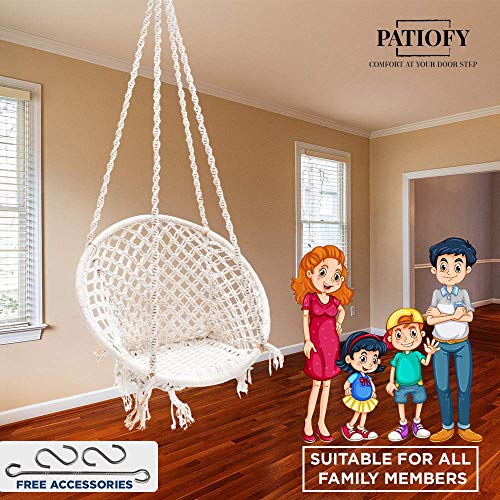Patiofy Single Seater Home Swing For Adults&Kids|Suitable For Living Room/Balcony/Outdoor|Capacity Upto 120 Kgs|Includes Free Hanging Accessories|Handmade Jhula With Premium White Cotton Rope, 66 Cm - Image 4