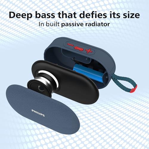 PHILIPS Audio TAS1400BL Wireless Bluetooth Speaker with Deep Bass, Passive Radiator, 12W Sound Output, 1200mAh Rechargable Battery, RGB Light Modes, 10H Playtime, Supports TF/USB/BT Modes (Blue) - Image 6