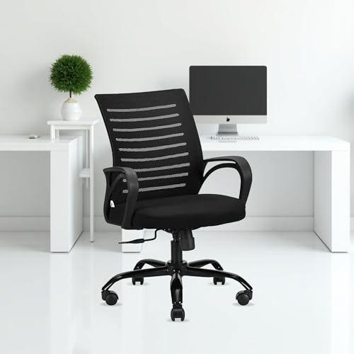 Diego Mid-Back Mesh Office Chair | 3 Year Warranty | Ergonomic Study | Computer Chair with Revolving Base | Tilting & Height Adjustable Mechanism | Heavy-Duty Metal Base (Black) (DIY)
