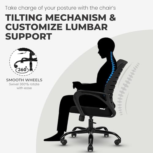 Diego Mid-Back Mesh Office Chair | 3 Year Warranty | Ergonomic Study | Computer Chair with Revolving Base | Tilting & Height Adjustable Mechanism | Heavy-Duty Metal Base (Black) (DIY) - Image 3