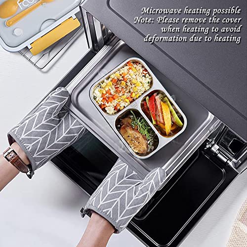 Brand Conquer Lunch Box Leak-Proof BPA Free Stainless Steel for School, Lunch Box for School & Office with a Fork, a Spoon and a Pair of Chopsticks (Grey, 3 Compartment) - Image 5