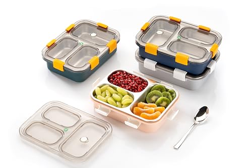 Brand Conquer Lunch Box Leak-Proof BPA Free Stainless Steel for School, Lunch Box for School & Office with a Fork, a Spoon and a Pair of Chopsticks (Grey, 3 Compartment) - Image 6