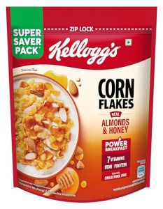 Kellogg's Corn Flakes Real Almond Honey 1kg | High in Iron, Vitamin B1, B2, B3, B6 & C | Naturally Cholesterol Free | Corn Flakes, Breakfast Cereal