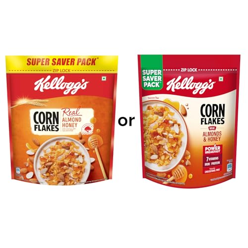 Kellogg's Corn Flakes Real Almond Honey 1kg | High in Iron, Vitamin B1, B2, B3, B6 & C | Naturally Cholesterol Free | Corn Flakes, Breakfast Cereal - Image 5