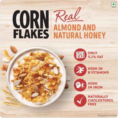Kellogg's Corn Flakes Real Almond Honey 1kg | High in Iron, Vitamin B1, B2, B3, B6 & C | Naturally Cholesterol Free | Corn Flakes, Breakfast Cereal - Image 6