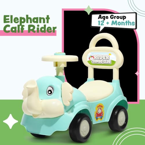 Amazon Brand - Jam & Honey Elephant Car | Ride On for Kids 2 Years+ | Push Car with Backrest | Under Seat Storage | Without Handle | Sea Green - Image 2