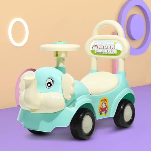 Amazon Brand - Jam & Honey Elephant Car | Ride On for Kids 2 Years+ | Push Car with Backrest | Under Seat Storage | Without Handle | Sea Green - Image 3