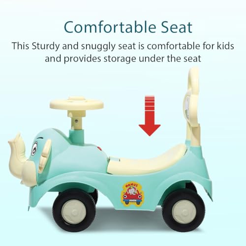 Amazon Brand - Jam & Honey Elephant Car | Ride On for Kids 2 Years+ | Push Car with Backrest | Under Seat Storage | Without Handle | Sea Green - Image 7
