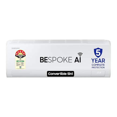 Samsung 1.5 Ton 5 Star AI Inverter Smart Split AC (WiFi, Energy Saving, Voice Control, Powerful Cooling, Copper, Digital Inverter, 4 Way swing, 5 Step Convertible, BESPOKE AI AR50F19D15HNNA)