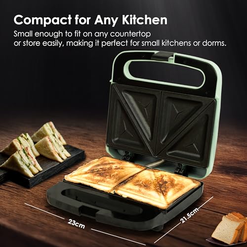 SOLARA Toaster Sandwich Maker Electric, 700 Watts Non Stick Bread Toaster 4 slices with Fixed Plates, Auto Cut Off, Easy Clean, Power Indicators, Compact Storage, Buckle Clip Handle - Aqua - Image 7