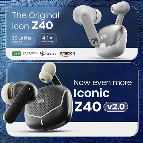 GOBOULT Z40 V2.0 with 70H Playtime, Quad Mic ENC, 45ms Low Latency, 13mm Bass, Legacy Continues, IPX5, BTv 5.4, TWS Truly Wireless in Ear Earbuds (Opal Black) - Image 4