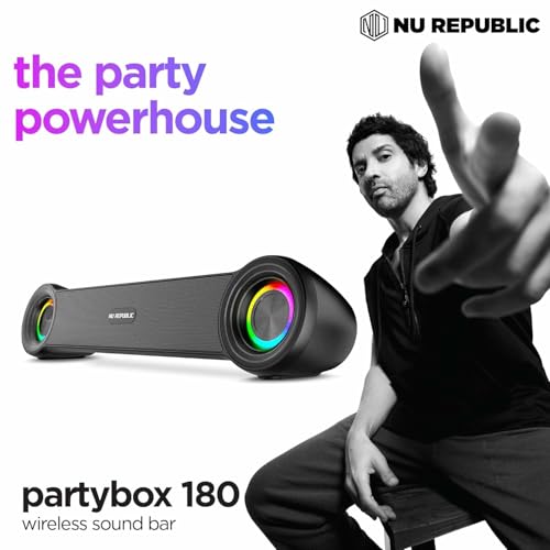 Nu Republic Partybox 180 with 18W Output, Upto 6 Hrs Playtime, 52mm Dynamic Driver, Vibrant RGB Light Bluetooth Soundbar (Black) - Image 2