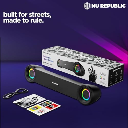 Nu Republic Partybox 180 with 18W Output, Upto 6 Hrs Playtime, 52mm Dynamic Driver, Vibrant RGB Light Bluetooth Soundbar (Black) - Image 4