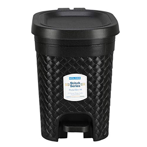 KOLORR Stitch 7 Liters Plastic Pedal Dustbin/Trash Can/Garbage Waste Bin with Lid for Home/Kitchen/Office/Bathroom & Washroom – Black