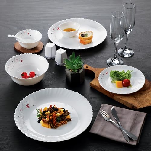 Cello Opalware Dazzle Lush Fiesta Dinner Set, 37 Units, White |Opal Glass Dinner Set for 6 | Light-Weight, Daily Use Crockery Set for Dining | White Plate and Bowl Set - Image 3