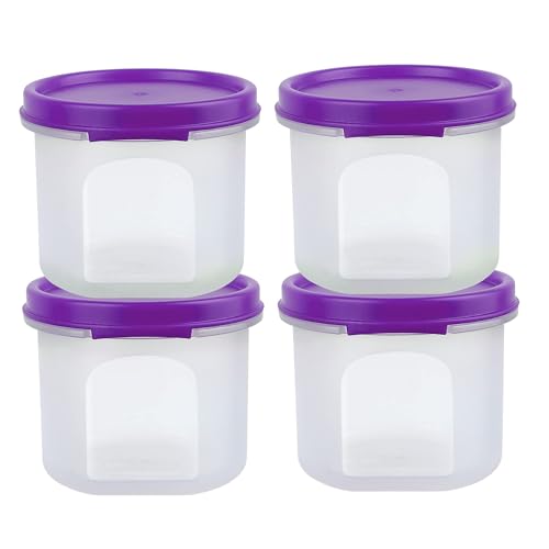 SIMPARTE Smart Slim Storage Air-Tight & Leak Resistant Plastic Round Modular Container For Juice, Snack, Condiment, Dry Fruit, Flax & Chia Seed Stackable, BPA Free (Purple, 250 ML, Set of 4) - Image 2