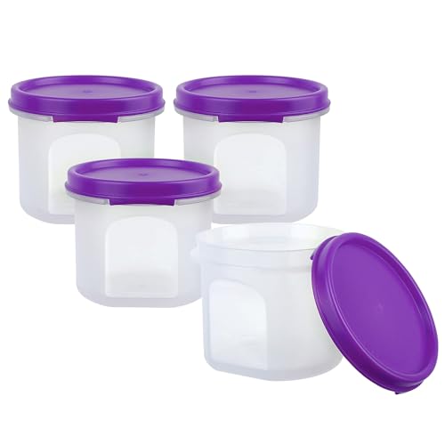 SIMPARTE Smart Slim Storage Air-Tight & Leak Resistant Plastic Round Modular Container For Juice, Snack, Condiment, Dry Fruit, Flax & Chia Seed Stackable, BPA Free (Purple, 250 ML, Set of 4) - Image 3