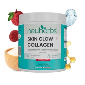 Neuherbs Collagen Supplement | Marine Skin Glow Collagen Peptides for Men & Women | With Hyaluronic Acid, Biotin, Vitamin C & E for Glowing & Youthful Skin | Litchi Flavour, 200g