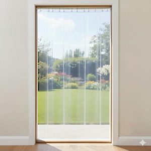 CASA-NEST 7 Feet Transparent AC Door Curtain - 4.5ft Width | Clear PVC Thermal Barrier for Cooling Retention | Includes Heavy Duty Shower Rings | Ideal for Home, Office, and Shop Partitions