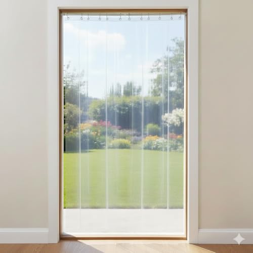 CASA-NEST 7 Feet Transparent AC Door Curtain - 4.5ft Width | Clear PVC Thermal Barrier for Cooling Retention | Includes Heavy Duty Shower Rings | Ideal for Home, Office, and Shop Partitions