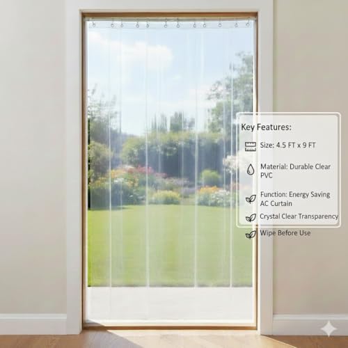 CASA-NEST 7 Feet Transparent AC Door Curtain - 4.5ft Width | Clear PVC Thermal Barrier for Cooling Retention | Includes Heavy Duty Shower Rings | Ideal for Home, Office, and Shop Partitions - Image 3
