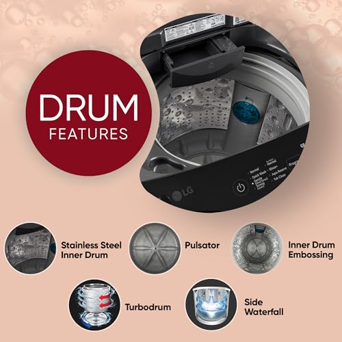 LG 8 Kg 5 Star Smart Inverter Technology Fully Automatic Top Load Washing Machine (T80VBMB4Z, Turbodrum, Auto Prewash, Stainless Steel drum, LED Display, Smart Diagnosis, Middle Black) - Image 4