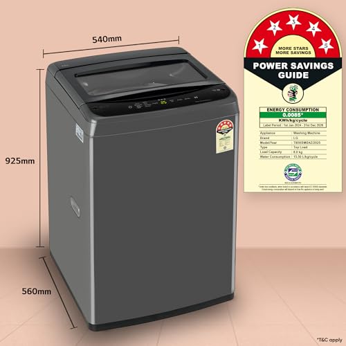 LG 8 Kg 5 Star Smart Inverter Technology Fully Automatic Top Load Washing Machine (T80VBMB4Z, Turbodrum, Auto Prewash, Stainless Steel drum, LED Display, Smart Diagnosis, Middle Black) - Image 6