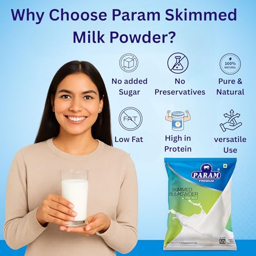 Param Skimmed Milk Powder 1Kg | 100% Pure & Natural | High Protein, Low Fat, Sugar-Free | No Preservatives | Instant Mix for Tea, Coffee, Cooking & Baking | Fat-Free Dairy Milk Powder - Image 5
