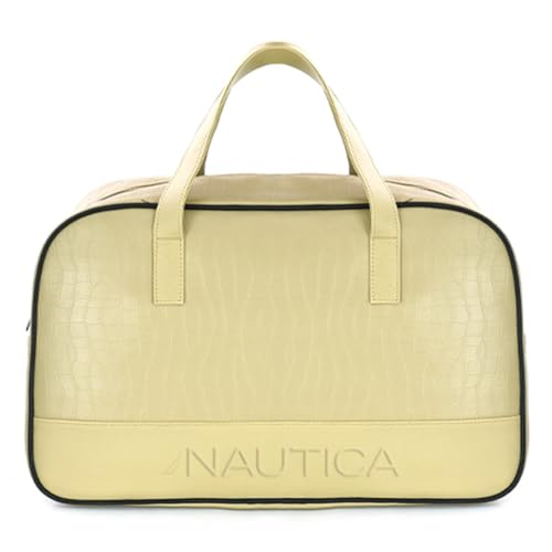 Nautica Unisex 25L PU Duffle Bag for Travel | Stylish Leatherette Cabin Luggage with Smooth Zippers | Compact, Comfortable & Spacious for Weekend Trips, Gym & Everyday Use | Beige