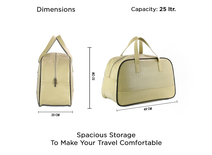 Nautica Unisex 25L PU Duffle Bag for Travel | Stylish Leatherette Cabin Luggage with Smooth Zippers | Compact, Comfortable & Spacious for Weekend Trips, Gym & Everyday Use | Beige - Image 2