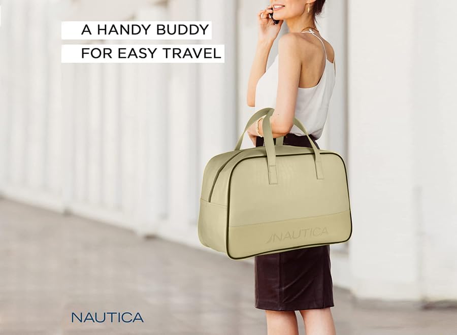 Nautica Unisex 25L PU Duffle Bag for Travel | Stylish Leatherette Cabin Luggage with Smooth Zippers | Compact, Comfortable & Spacious for Weekend Trips, Gym & Everyday Use | Beige - Image 3