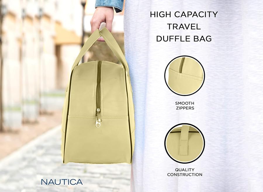 Nautica Unisex 25L PU Duffle Bag for Travel | Stylish Leatherette Cabin Luggage with Smooth Zippers | Compact, Comfortable & Spacious for Weekend Trips, Gym & Everyday Use | Beige - Image 4