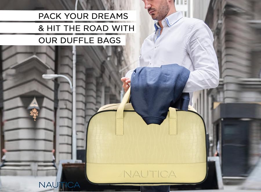 Nautica Unisex 25L PU Duffle Bag for Travel | Stylish Leatherette Cabin Luggage with Smooth Zippers | Compact, Comfortable & Spacious for Weekend Trips, Gym & Everyday Use | Beige - Image 5
