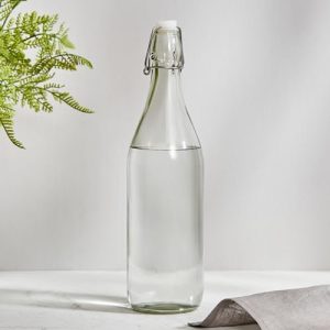 Home Centre - Glass Water Bottle with Stopper - 1L | Infinity Ardour | Transparent Bottle | Kitchen Container | Beverage Holder - Transparent