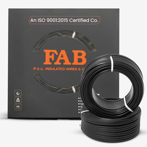 FAB P.V.C. INSULATED WIRES & CABLES | 2.5mm | 90m | FR PVC Insulated CCA Copper Wire | Single Core Multi-Strand House Wiring Cable | Gauge (10 No.) | Black