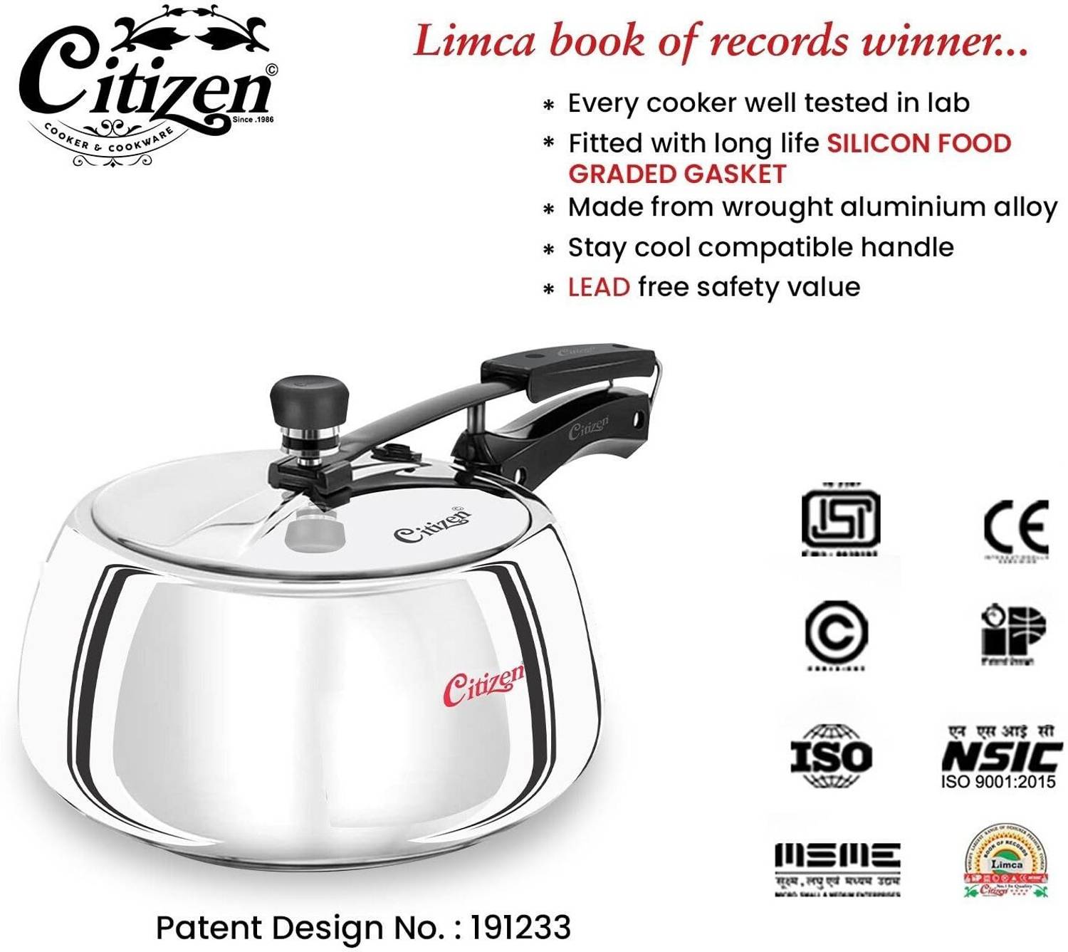 CITIZEN CITIZEN Handi 2 Ltr Stainless Steel with Sandwich Bottem Inner Lid Pressure Cooker 2 L Inner Lid Pressure Cooker
