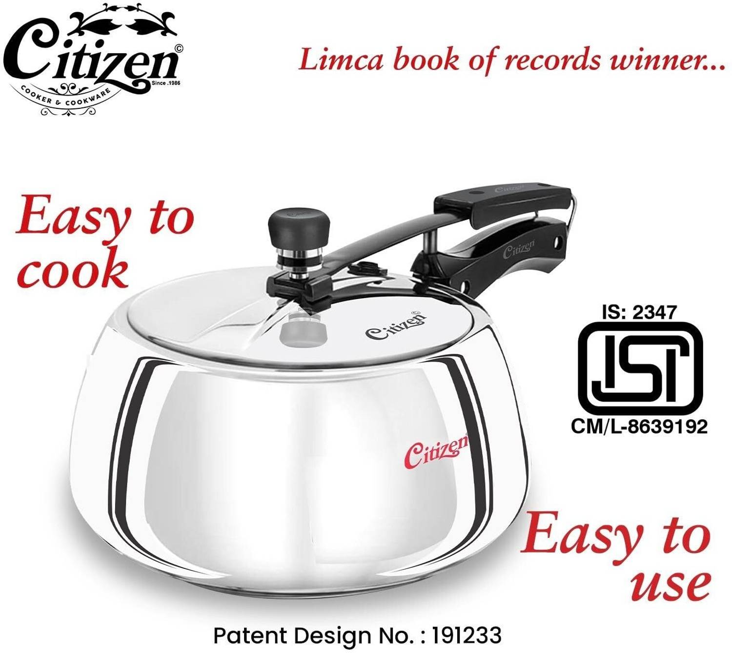 CITIZEN CITIZEN Handi 2 Ltr Stainless Steel with Sandwich Bottem Inner Lid Pressure Cooker 2 L Inner Lid Pressure Cooker - Image 3
